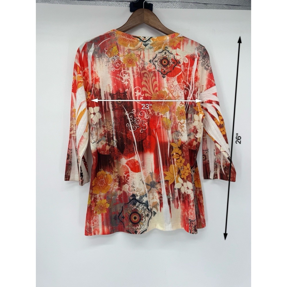 Vintage Suzie Y2K Burnout blouse 3/4th sleeve multicolored florals 90s boho L - Picture 9 of 9